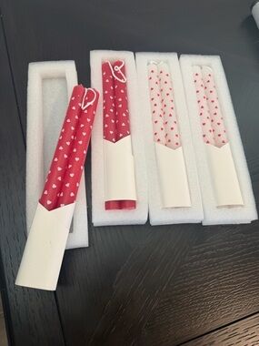 NEW IN BOX 4 Sets of (2) of Heart Print Red and White Wax Sealing Candles
